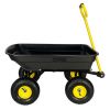 Garden Dump Cart with Steel Frame Outdoor Wagon with 10 Inch Pneumatic Tires, 55L Capacity, Black