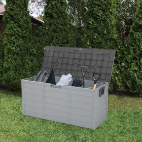 75gal 260L Outdoor Garden Plastic Storage Deck Box Chest Tools Cushions Toys Lockable Seat (Colour: Grey)