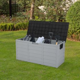 75gal 260L Outdoor Garden Plastic Storage Deck Box Chest Tools Cushions Toys Lockable Seat (Colour: Black&Grey)